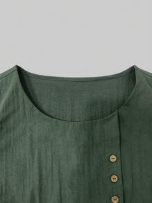 SHEIN Plus Size Plain Casual Shirt, Suitable For Summer - Green - View 4