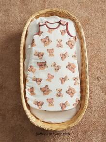 Cozy Pixies 1pc Cartoon Bear Print Soft & Comfortable Baby Padded Sleeping Bag, Spring,Oeko-Tex Certified