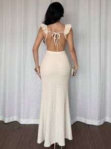 Calvaya Elegante, getailleerde, met strass-steentjes versierde, uitgeholde sexy damesjurk, effen kleur, geschikt voor vakantie, muziekfestival, strand, gestructureerde stof