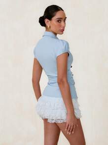 Glamine 女士性感短袖合身领衬衫，适合日常外出和度假