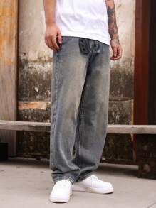 Manfinity Hypemode Loose Fit Men's Slant Pocket Wide Leg Jeans - Light Wash - View 4