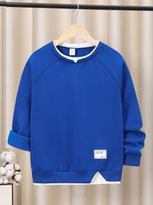 SHEIN Leap Crew Tween Boy Letter Graphic Raglan Sleeve Thermal Lined Pullover