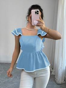 Elenzga Women's Back Tie Up Shirt, Simple & Fashionable Style, Suitable For Summer - Baby Blue - View 6