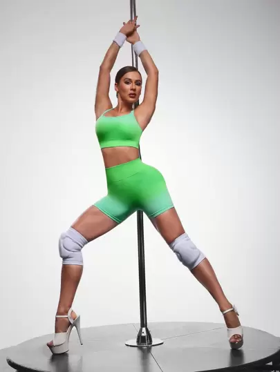 Menodora SHEIN Sport Women's Ombre Racerback Tank Top And Shorts Seamless Active Wear Set