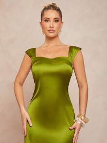 Lumalex 女士露背系带褶皱长款缎面连衣裙 - 綠色 - 查看 7