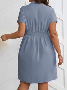 Calvaya Plus Size Summer Casual Solid Color Twist Waist Dress - Dusty Blue - View 2