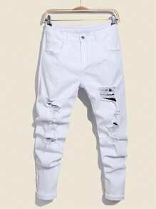 Manfinity EMRG Men's Casual Denim Jeans, Suitable For Summer - White - View 1