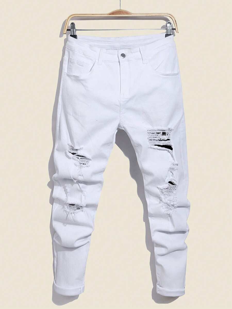 Manfinity EMRG Men's Casual Denim Jeans, Suitable For Summer - White - View 1
