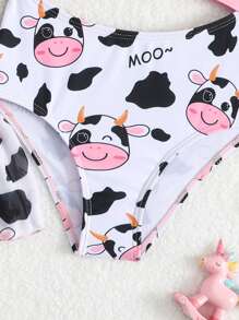 1pc Young Girl One-Piece Swimsuit, Random Print, With Cover-Up - Pink - View 3