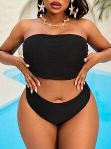 Swim Vcay Plus Size 3pcs/Set Swimwear - Basic Bikini, Mesh Coverup & Skirt For Summer Beach Vacation - Multicolor - View 4