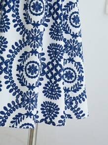 SHEIN Teen Girls Blue & White Plain Woven Square Neck Sleeveless Ruffle Hem Butterfly Back Hollow Out Mini Dress, Suitable For Vacation, Festivals, Lunch, Music Festivals