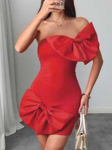 Chiquease New Elegant Women Big Bow Decor Bandeau Bodycon Mini Dress
