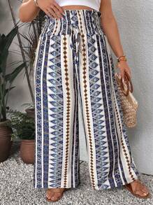 SHEIN VCAY Plus Geo Print Wide Leg Summer Pants - Multicolor - View 4