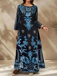 EMERY ROSE Vestido casual de vacaciones con estampado floral para mujer de talla grande