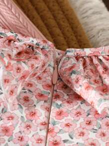 SHEIN 2pcs/Set Young Girl Floral Print Ruffle Trim Cardigan Jacket And Tiered Collar Dress - Pink - View 4