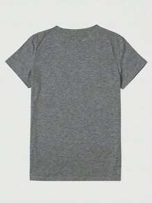 1pc Women's Charcoal Grey Simple Bear Print Slogan Graphic T-Shirt, Summer