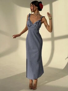 Aloruh Váy không tay họa tiết kẻ caro thanh lịch dành cho nữ, mùa hè - Nhiều màu - Xem 4