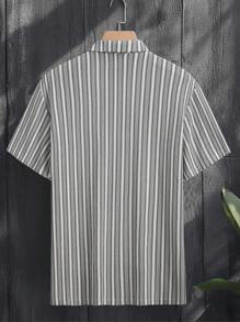 Manfinity Homme Men's Striped Short Sleeve Casual Commuting Polo Shirt - Black - View 2