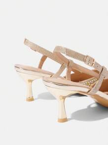 CUCCOO TILAWA Women's Pointed Toe High Heel Rhinestone Wedding Shoes, Gold Closed Toe Party Formal Heels - Gold - View 12