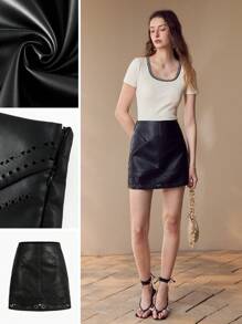 MOTF PREMIUM HOLLOW OUT A LINE SKIRT,SPRING/SUMMER - Black - View 1