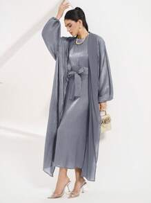 Al Najma Women's Contrast Color Metallic Lantern Sleeve Arab Abaya, Modest Robe,Only Abaya,Not Sets