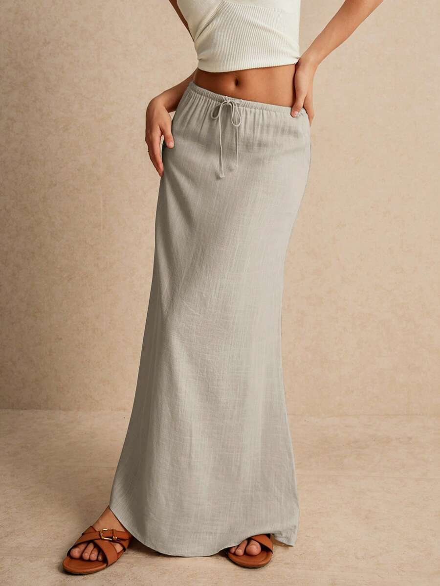 Poéselle Women's Skirt, Floor Length Maxi Skirt, Tie At Waist, Cute Skirt, Low Waist Skirt Maxi Skirts For Women,Business Casual Woman - Khaki - View 1