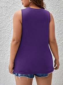 SHEIN LUNE Plus Size Solid Color Casual Scoop Neck Tank Top - Violet Purple - View 2