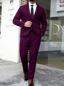 Manfinity Mode 大码男士纯色大理石纹翻领长袖夹克和裤子休闲西装套装