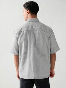 SWAVVY Men's Casual Versatile Striped Baggy Shirt, School