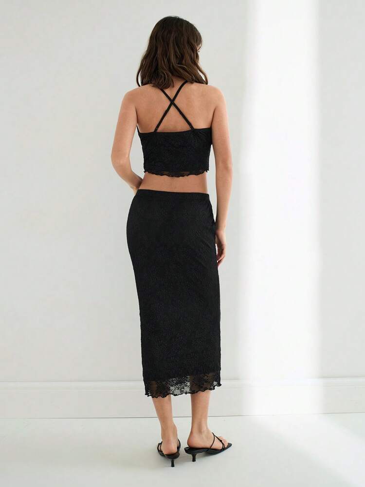 SHEIN Maija Women's Ruched Cropped Camisole And Mini Skirt Fashion 2 Pieces Set