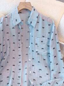 INAWLY New Fashion Bowknot Casual Long Sleeve Women Blouse With Sun Protection - Blue - View 4