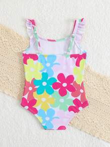 SHEIN Cute Floral Print Ruffled Baby Girl Swimsuit Beach Outfit - Multicolor - View 2