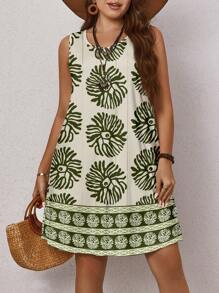 Vestido sencillo de cuello redondo y sin mangas para mujer de talla grande, adecuado para el verano
