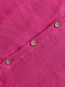 SHEIN LUNE Falda de algodón cómoda de media longitud con botones en color albaricoque para mujer talla grande, apta para otoño, primavera, verano, bodas en la playa, bodas y eventos bohemios. - Rosa Fucsia - Ver 5