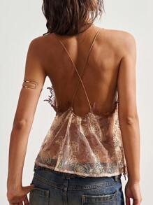 Bohemela Boho Women's Floral Contrast Lace Fashion Elegant Camisole - Apricot - View 4