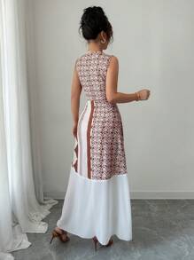 Calvaya Vestido sin mangas elegante con estampado y empalmado para mujeres
