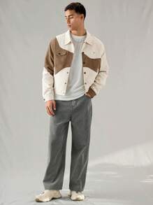 SWAVVY Men's Casual Loose Fit Flannel Patchwork Long Sleeve Shacket For Daily Wear, School, For Fall Winter - Khaki - View 4