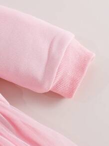 Infant/Toddler Girl Sweet Mesh Tulle Dress With 3D Furry Heart Decor, Suitable For Spring/Autumn