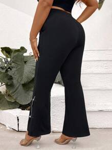 SHEIN LUNE سراويل بناطيل واسعة للنساء ذوات الأحجام الكبيرة، أنيقة واستثنائية باللون الأسود، سراويل ضيقة وجذابة للنساء لحفلات النادي والأحداث الغجرية، وللاستجمام والعطلات وللموسم الصيفي الأوروبي وأوقات الأعمال غير الرسمية