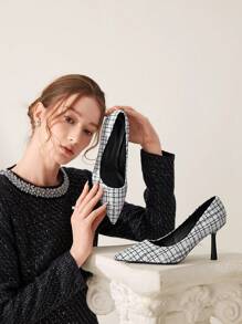 CUCCOO CHICEST 女士尖头格子印花优雅高跟鞋