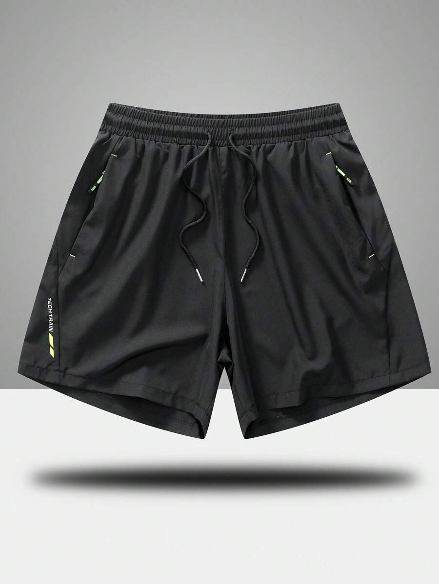 Manfinity Sport Corelite Men's Casual Solid Color Drawstring Waist Sports Shorts Sweater Shorts Running Shorts - Black - View 1