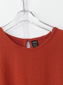 SHEIN LUNE Tied Waist Loose Casual Vacation Jumpsuit, Simple & Fashionable, Suitable For Summer - Khaki - View 4