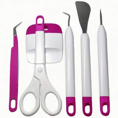 Bộ dụng cụ nhổ cỏ bằng nhựa vinyl màu đỏ hồng 6 chiếc - Bộ nhíp và dụng cụ cạo thủ công chính xác dành cho phim chữ DIY, dự án ủi (Quà tặng phụ kiện máy móc thiết yếu)