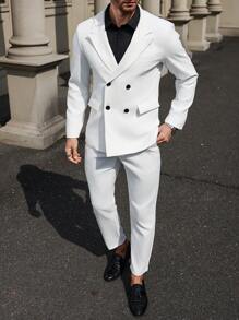 Manfinity Mode 男士西装套装，含长袖夹克和裤子，简约时尚，适合夏季 - 白色 - 查看 3