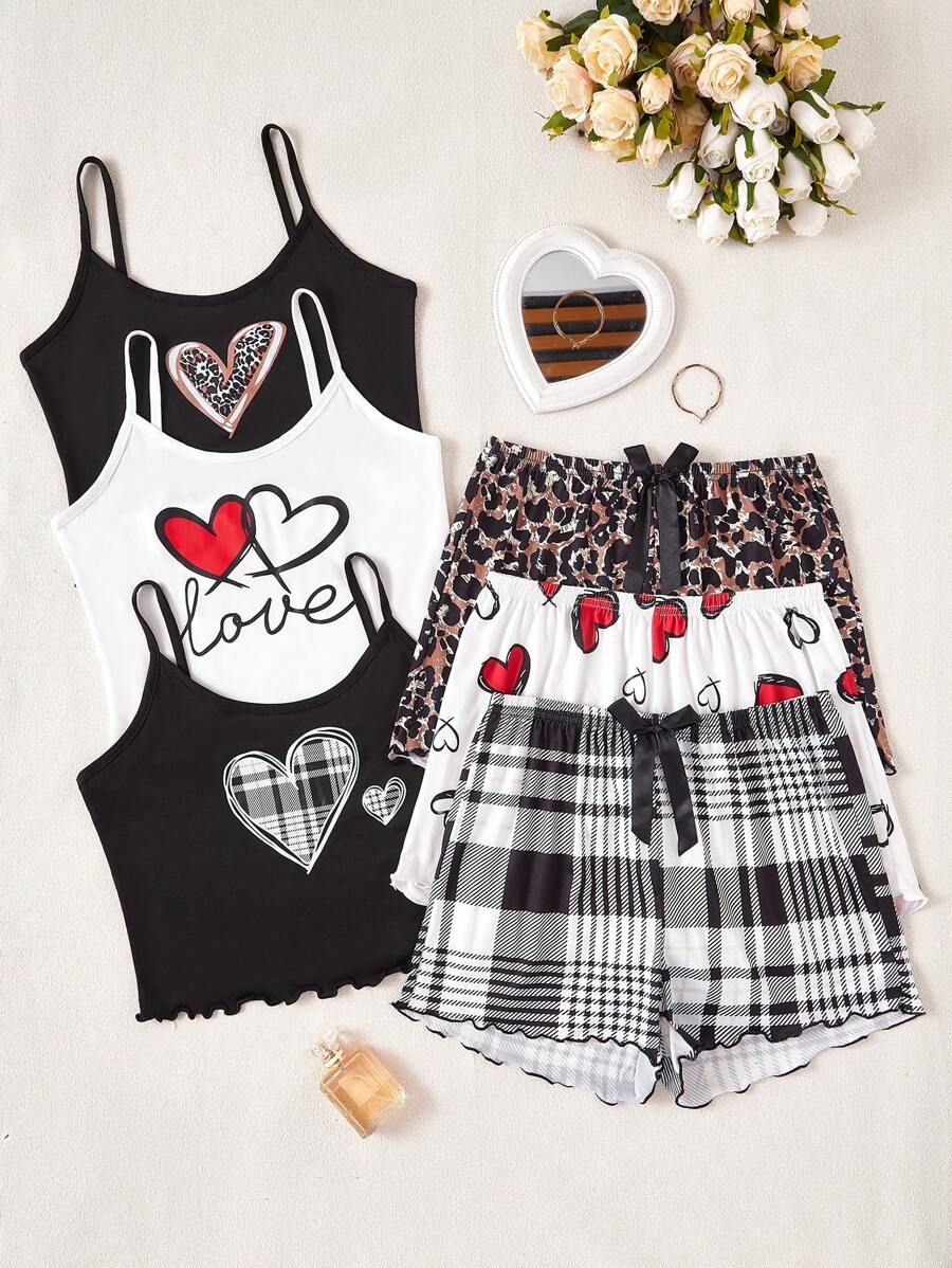 SHEIN 3pcs Set Cartoon Print Camisole And Shorts Pajamas - Multicolor - View 1