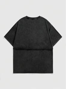 ROMWE MEN Street Life 男士夏季休闲图形字母印花 T 恤 - 黑色 - 查看 9