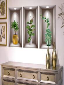 SHEIN 1pc (20*40*3pcs) 3D Effect Artistic Triptych Wall Sticker For Background Decoration In Living Room And Entrance-Way, Renovation Stickers Peel Wall Panels, Wall Paper, Wallpapers, Spring Decoration Items Refresh Your Home, Rama Decoration Stickers