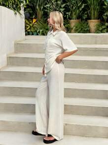 SHEIN EZwear Crochet Beach Vacation  Summer Women Two-Piece Outfits - Apricot - View 6