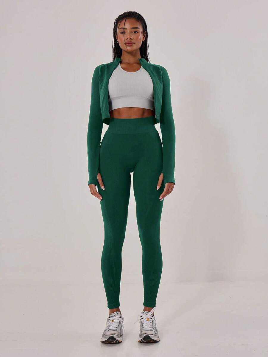 Musera Sport Ribbed High Waist Seamless Active-Wear Leggings Workout Seamless Daily Running Gym Fitness Winter - Green - View 1