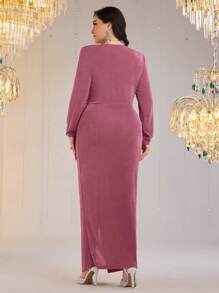 Modelyn Plus Size Women Twist Knot Waist Long Sleeve Bodycon Elegant Dress